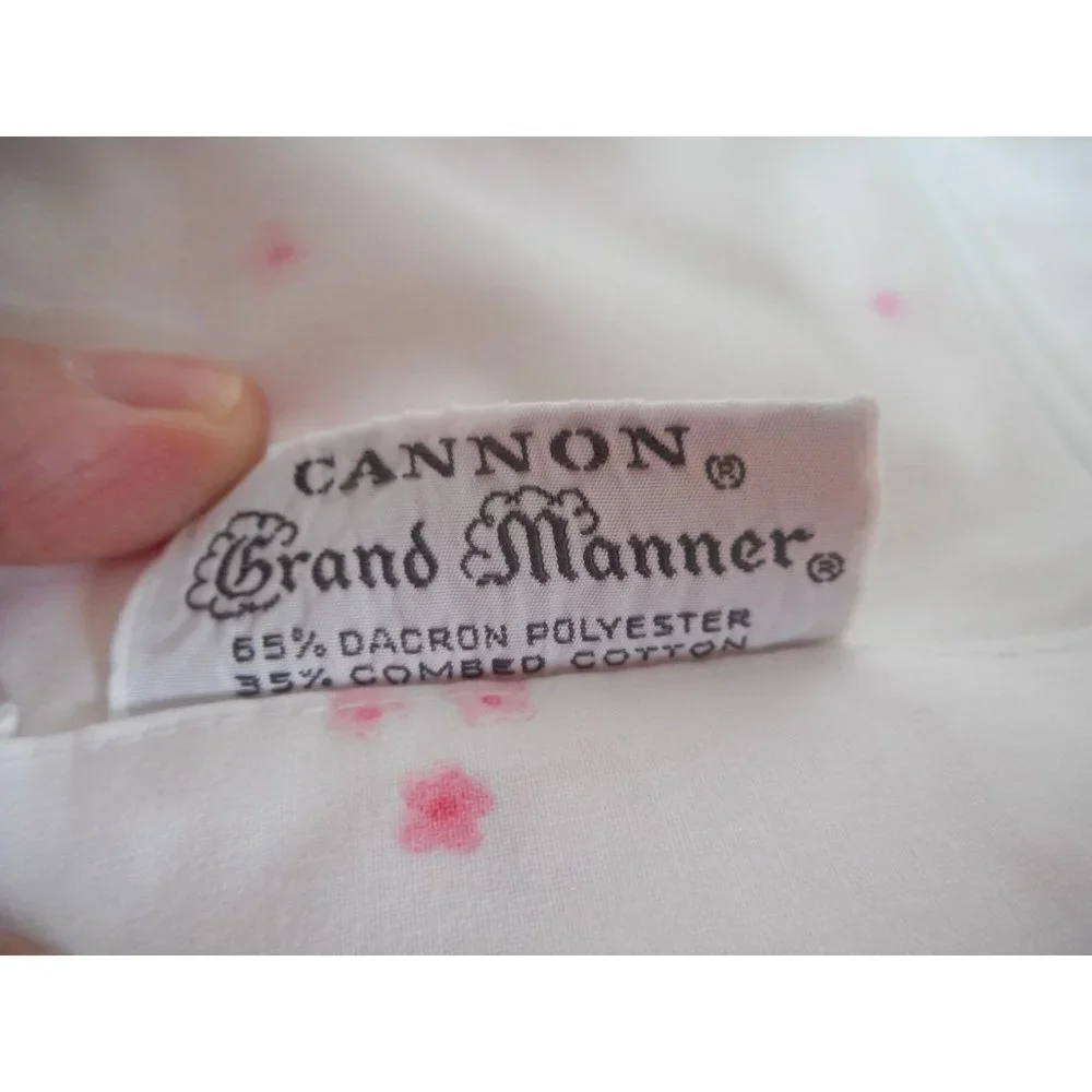 Vintage Cannon Full Flat sheet white pink Rose floral granny core Cottage Chic